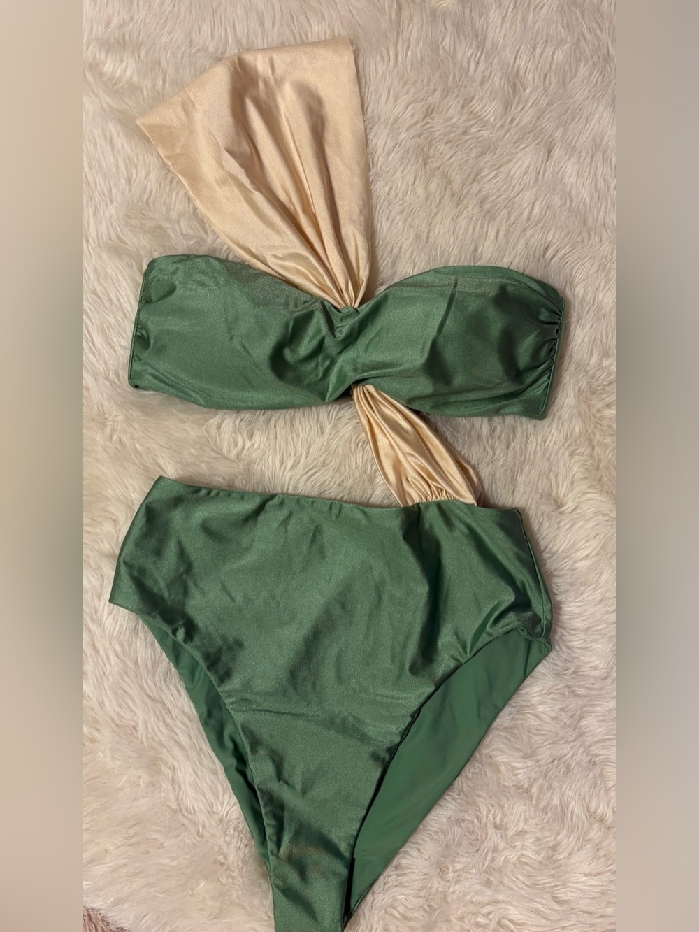WET Los Angeles Green Bandeau Bikini with Champagne Accent